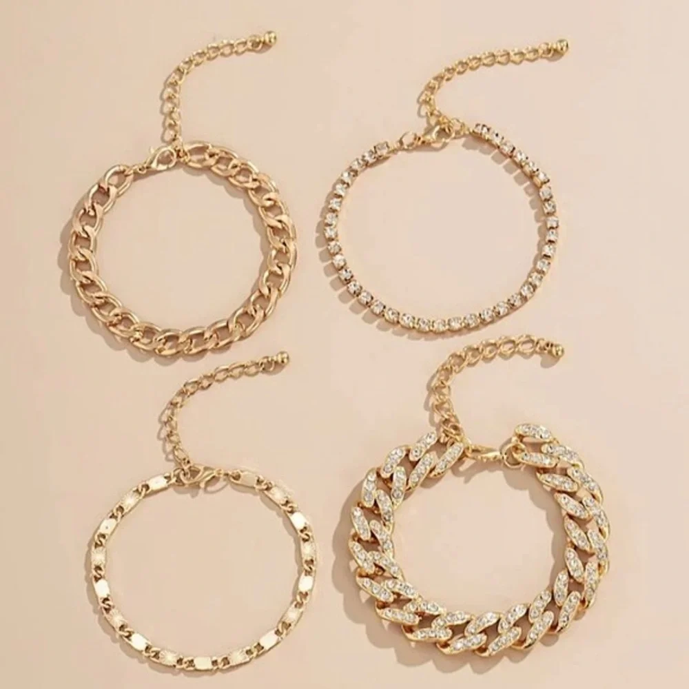 4 pcs Rhinestone Cuban Link Chain Bracelets - Picture 3 of 10